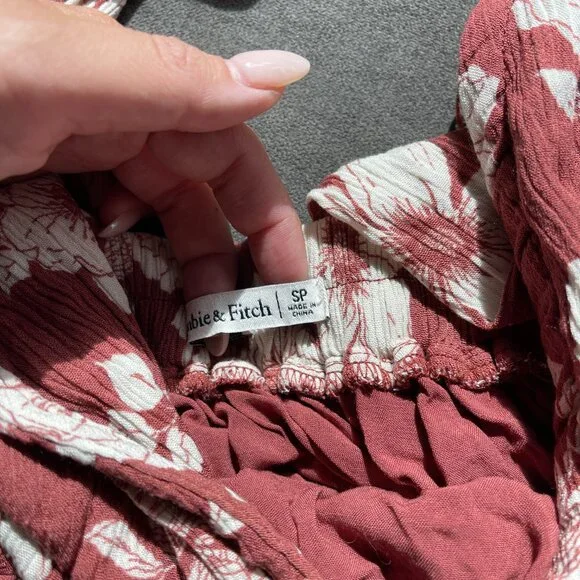 Mauve Red Brown White Floral Midi Tie Strap Abercrombie Dress - Picture 5 of 6